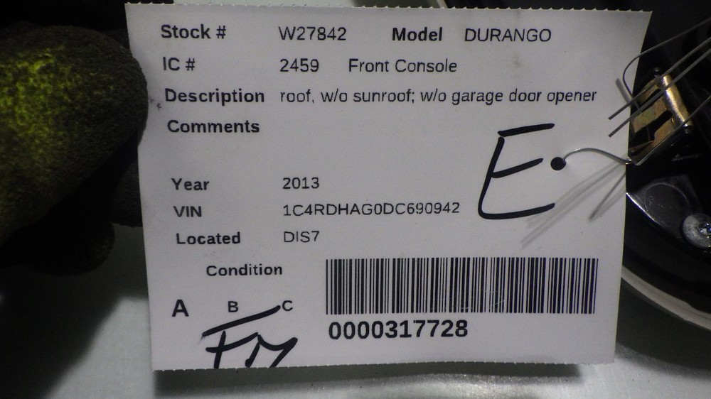 13 DODGE DURANGO Front Console roof