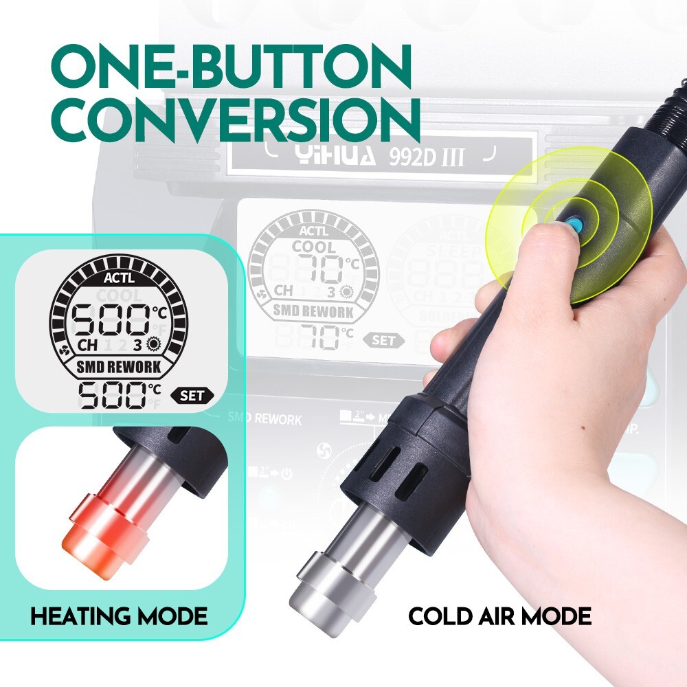 YIHUA 992D-III Precision Rework Station 1220W Hot Air Gun Microscope Soldering