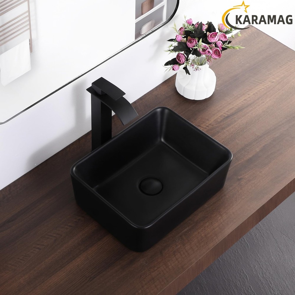 KARAMAG Black Vessel Sink Rectangle 16"x12" Bathroom Sink Rectangular Modern Abo