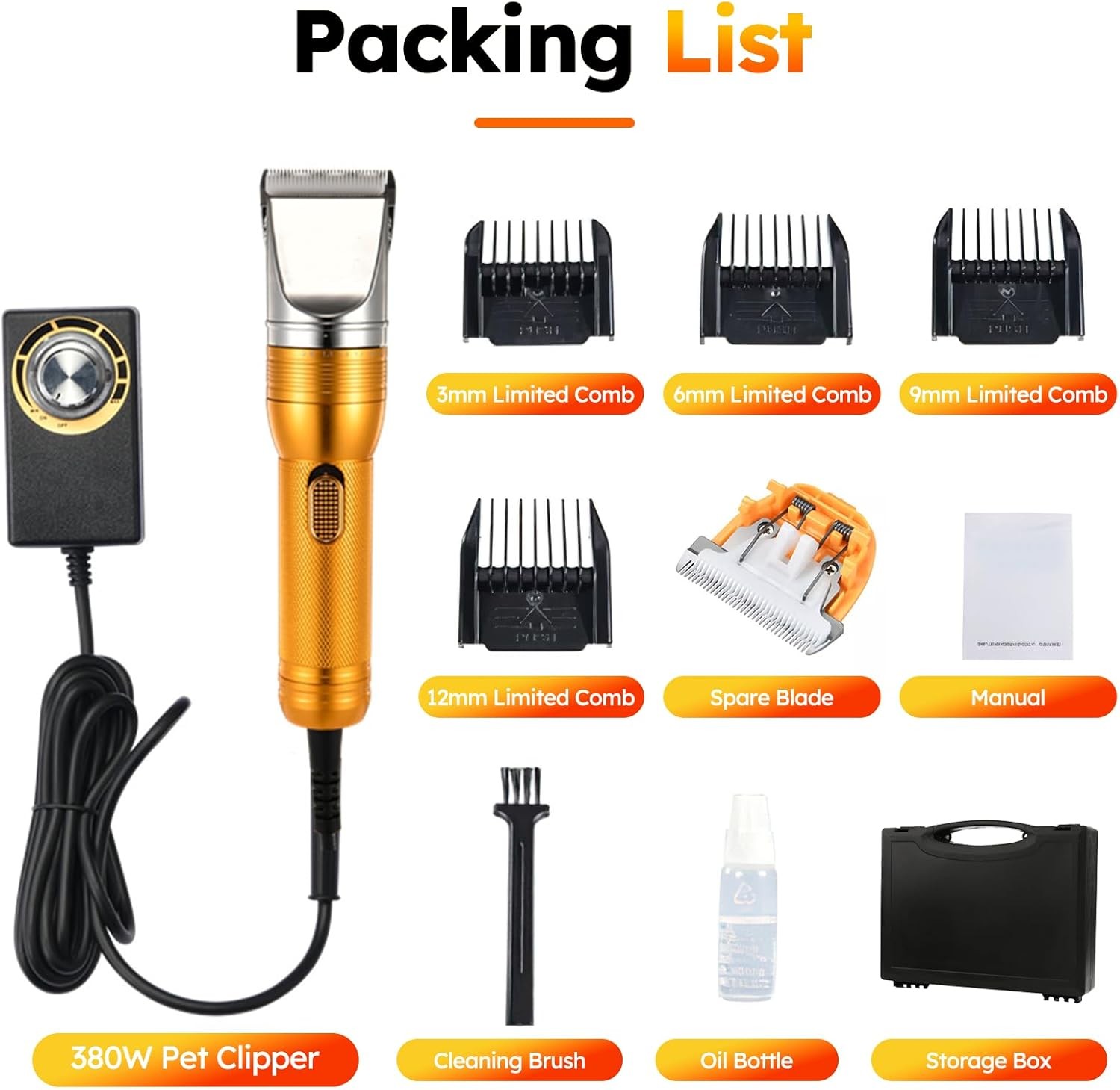 380W Electric Professional Dog Grooming Clippers Heavy-Duty Pet Hair Trimmers