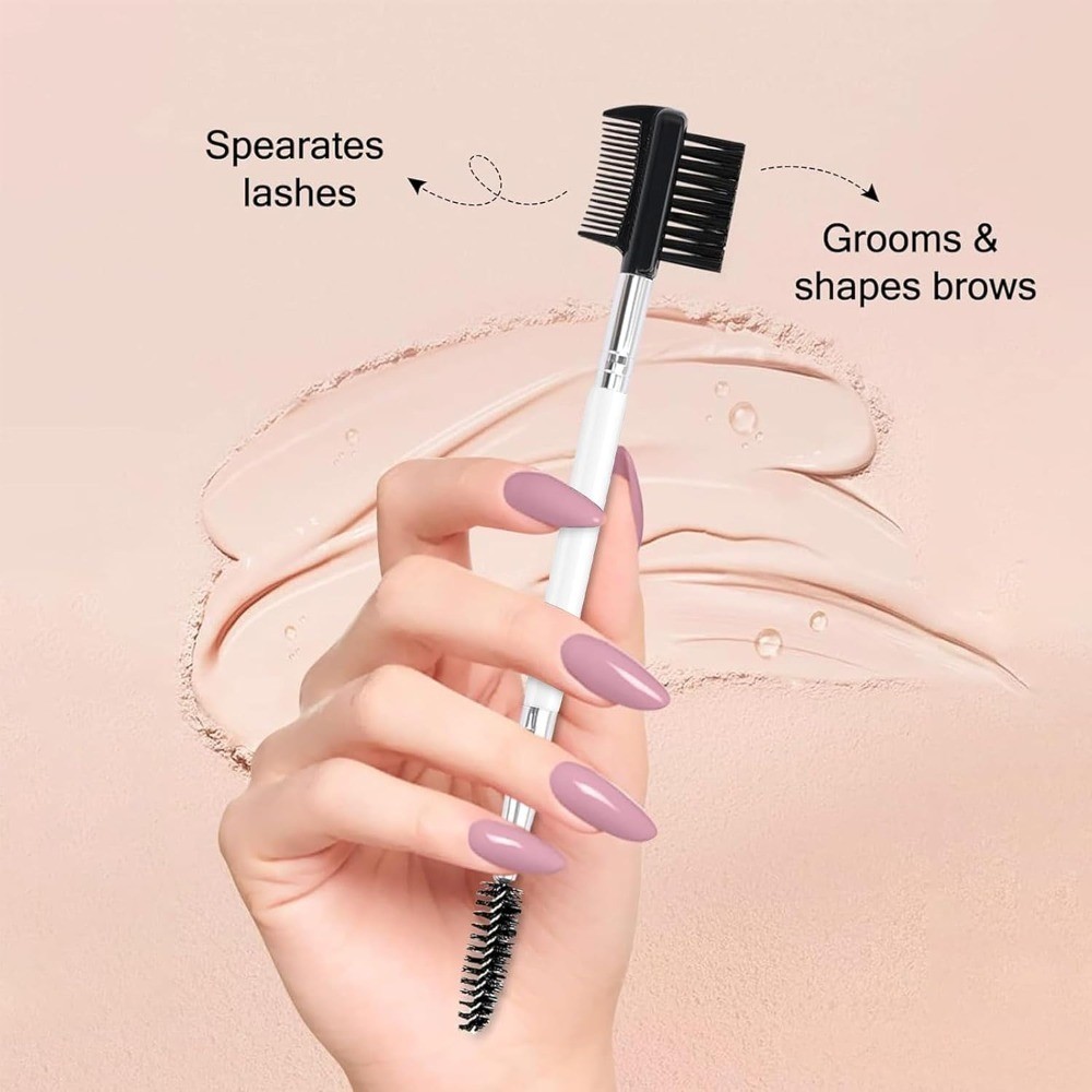 3 Head Eyelash & Eyebrow Comb Tool with 3 Spoolie Brushes for Separating Lashes