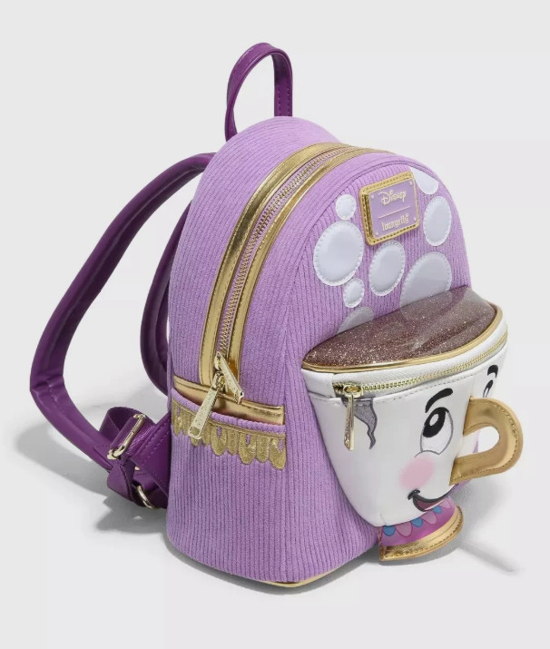 Loungefly Mini Backpack CHIP BEAUTY & THE BEAST Purple White Cup Corduroy