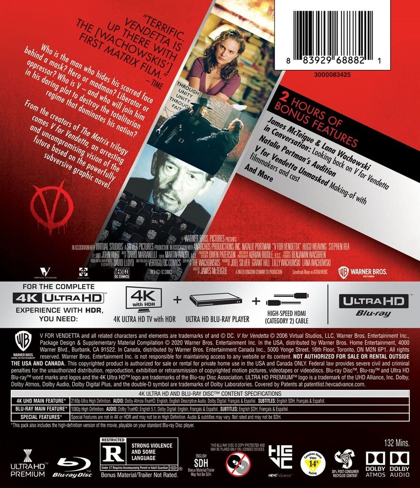 V for Vendetta 4K UHD Blu-ray John Standing NEW