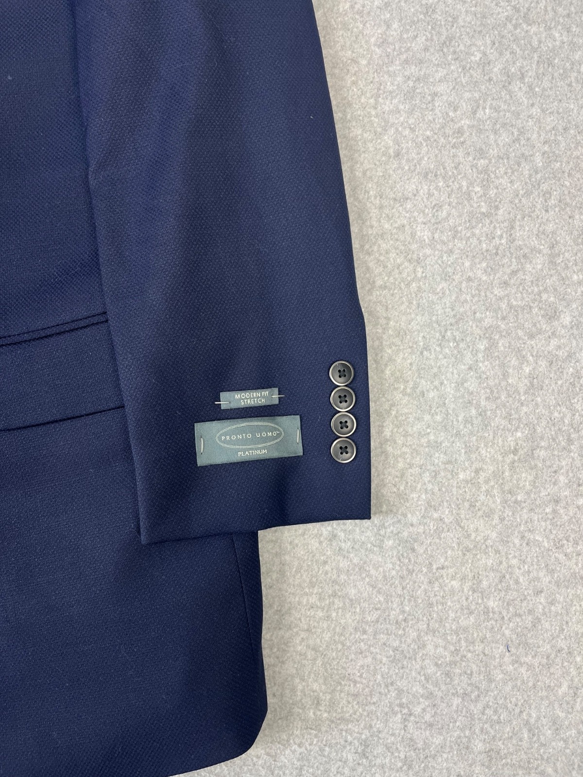 Pronto Uomo Platinum Blazer Mens 42L Navy Wool Blend 2 Button Modern Fit Stretch