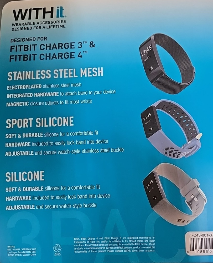 3pk Withit Replacement Bands for Fitbit Charge 3 & 4