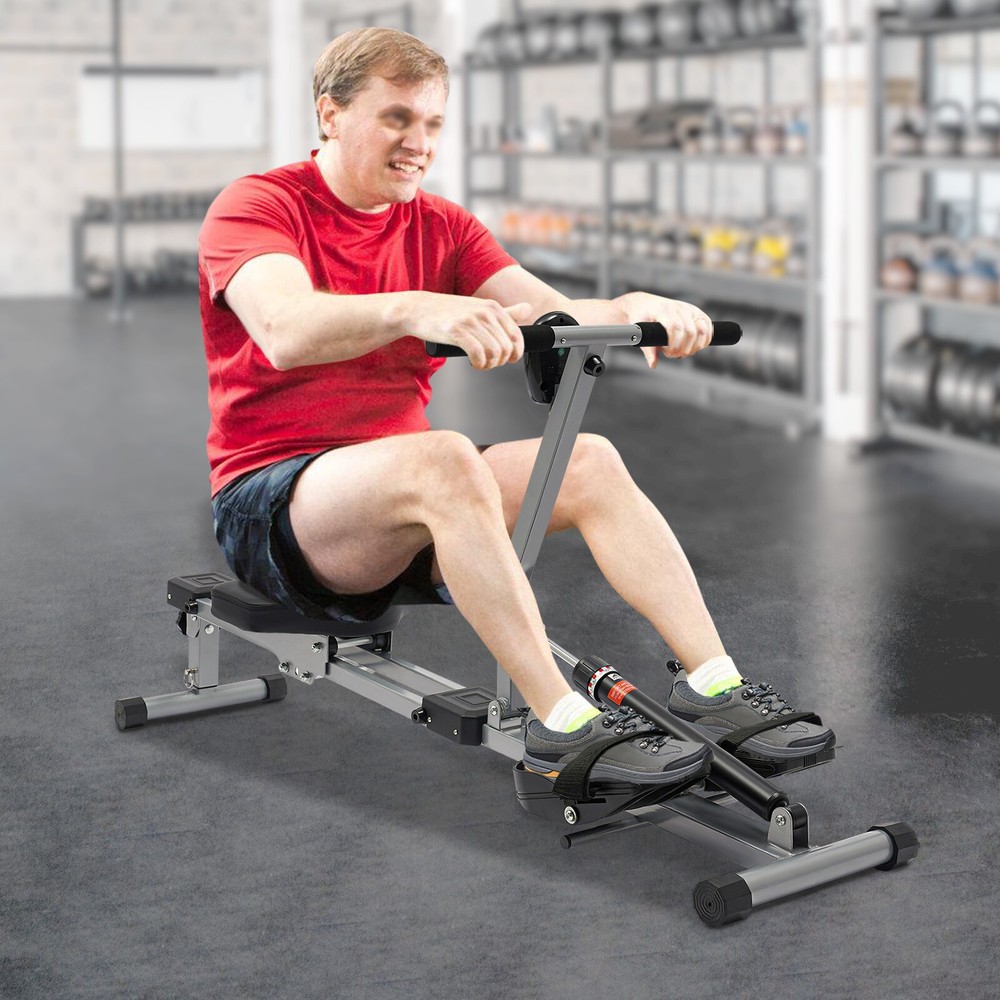 Foldable Rowing Exercise Machine Hydraulic Anti-slip Rowing Machine LED Meter