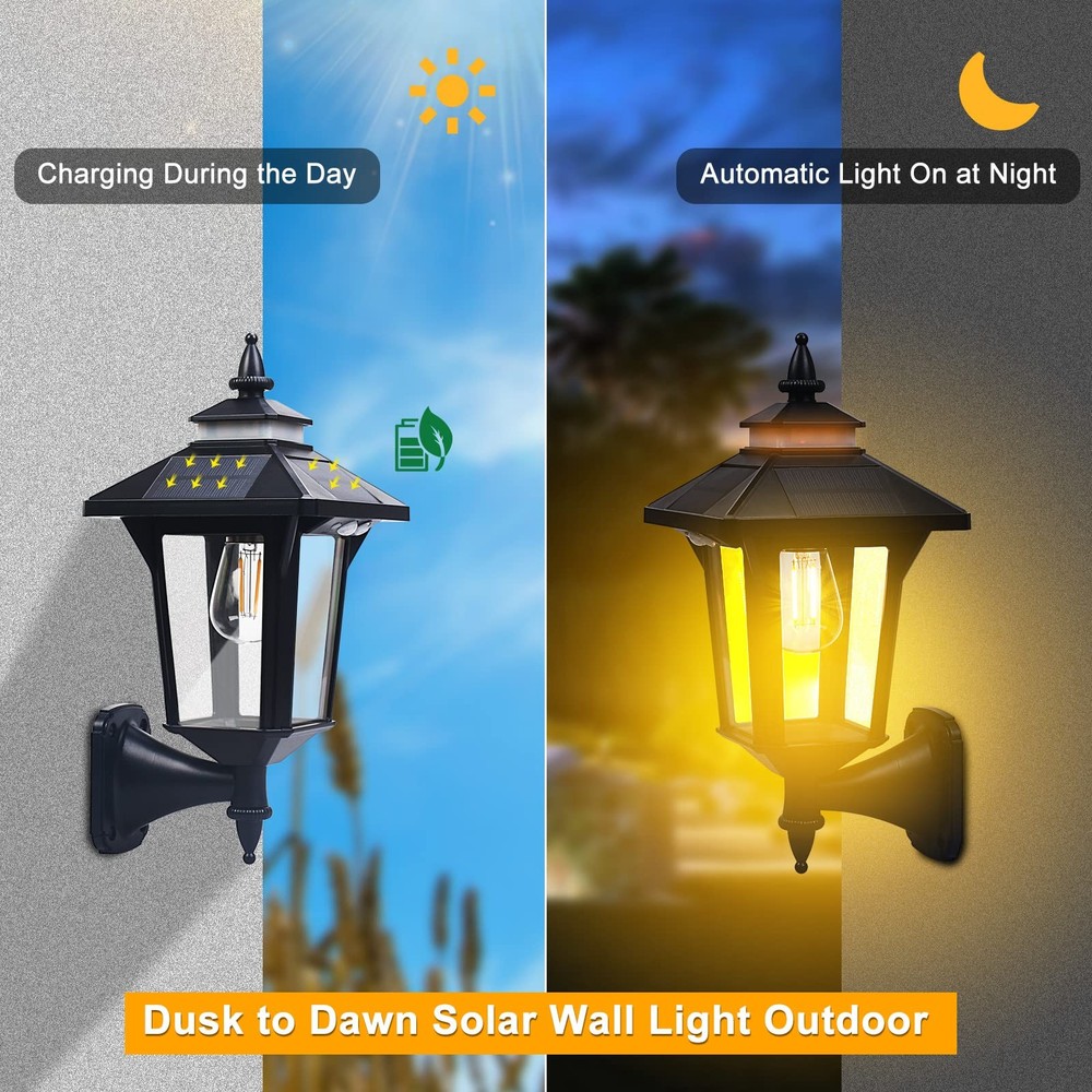 2 Pack Solar Wall Lantern Lights Outdoor with 3 (2 Pack)