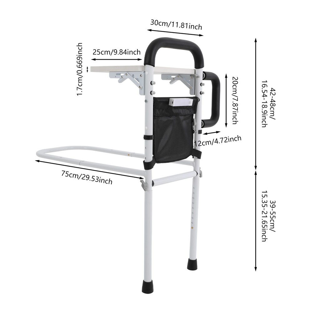 Height Adjustable Bed Rail for Seniors, Sturdy Support & Storage Solutions