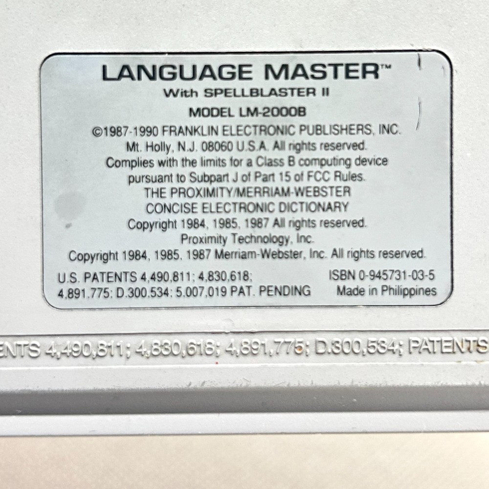 Franklin Language Master LM-2000B w Spellblaster II Dictionary & Thesaurus Works
