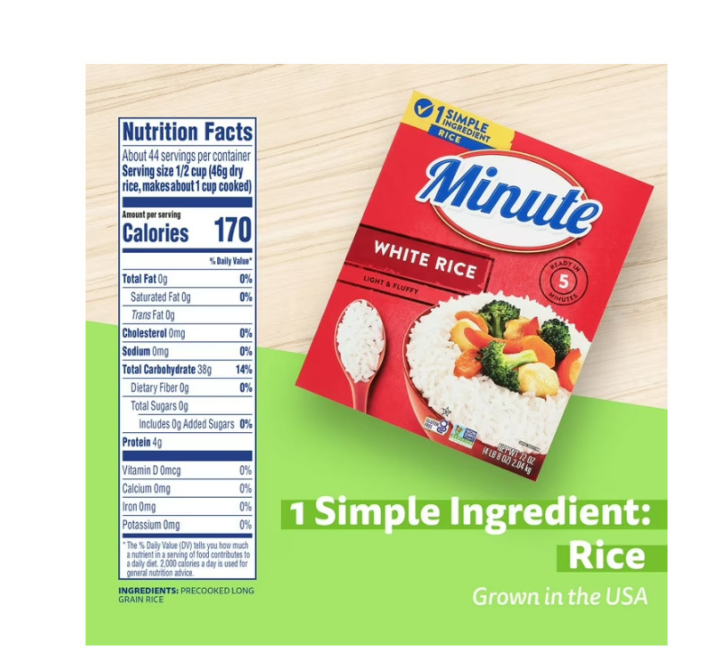 Minute Instant Light and Fluffy White Rice, 72oz.