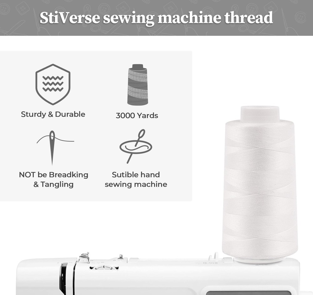 Serger Thread 4 Cones 3000 Yards Polyester Spool 40S/2 Black White Sewing