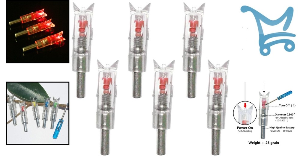 6PCS Lighted Nocks for Crossbow .300 Inside Diameter Archery Hunting