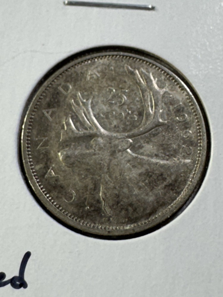 1962 Canada 25 Cents Silver Coin Cleaned