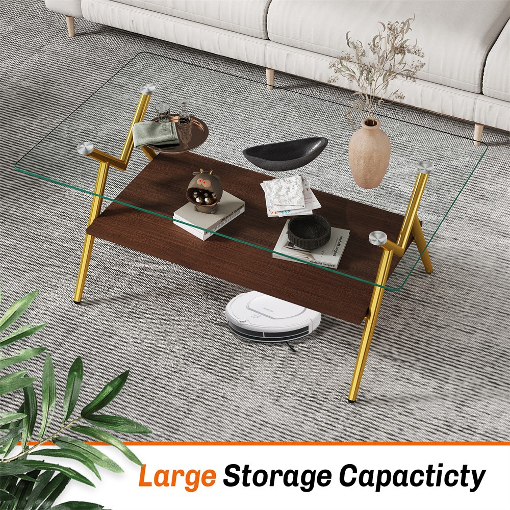 Tempered Glass tea table Rectangular with Storage Shelf Teapoy Coffee Table