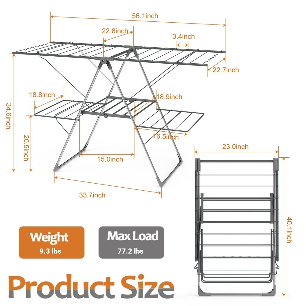 Bigzzia Clothes Drying Rack Foldable, 2-Level 2 Tier, Gray - 2 Level 142cm