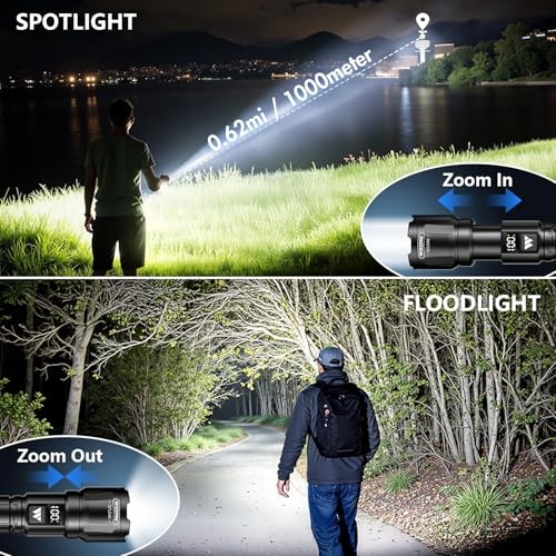 LED Rechargeable Flashlight 2Pack, 3Modes Super Bright High 2 PACK Black
