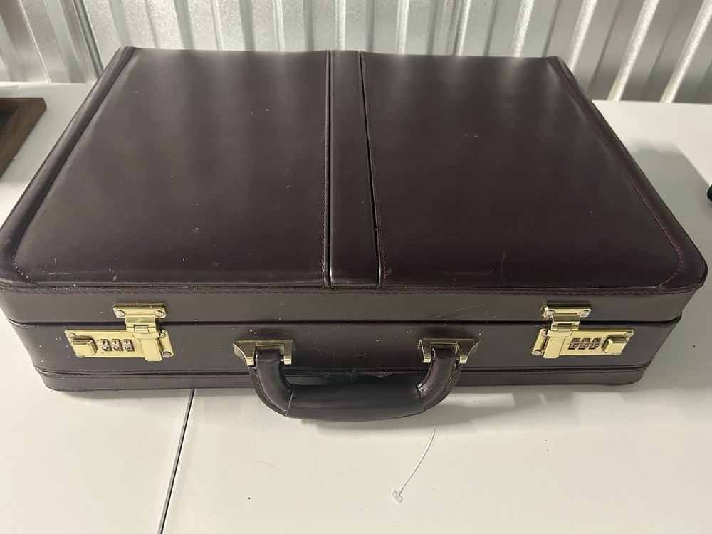 Heritage Burgundy Expandable Leather Attache Locking Combination Briefcase
