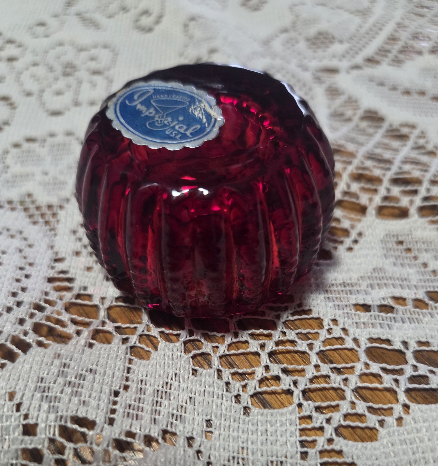 Ruby Red Imperial Glass Salt Well Zipper Pattern 2" Vintage~ RARE FIND