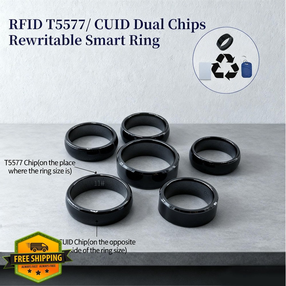 Edinruis RFID Rewritable Ring Black US#10 Dual Frequency Smart Ring