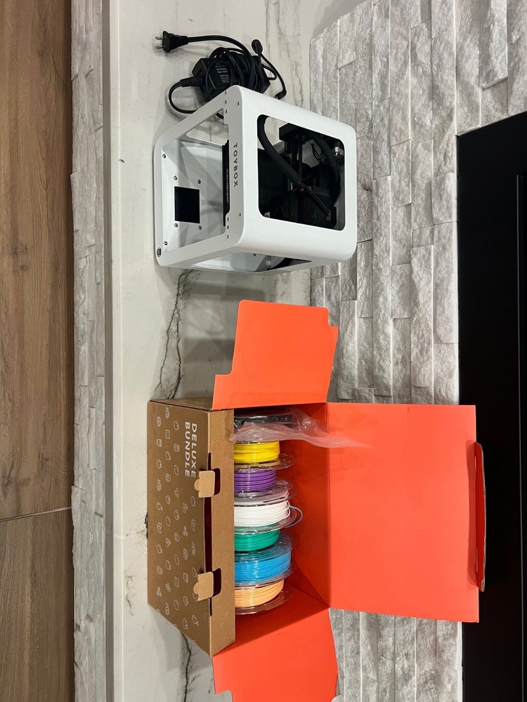 Toybox 3D Printer Bundle w/ Power Adapter + Multiple PLA Filament Spools – Works
