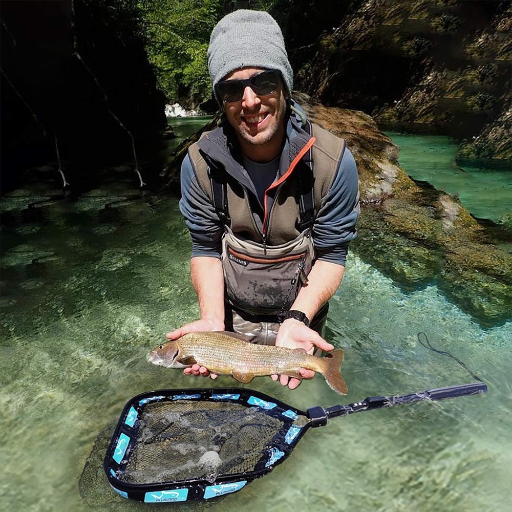 Rubber Coated Foldable Landing Net with Telescoping Pole