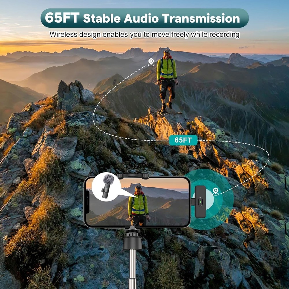 Wireless Microphone Mini Mic for iPhone/Android Phone, LED Display Lavalier Micr