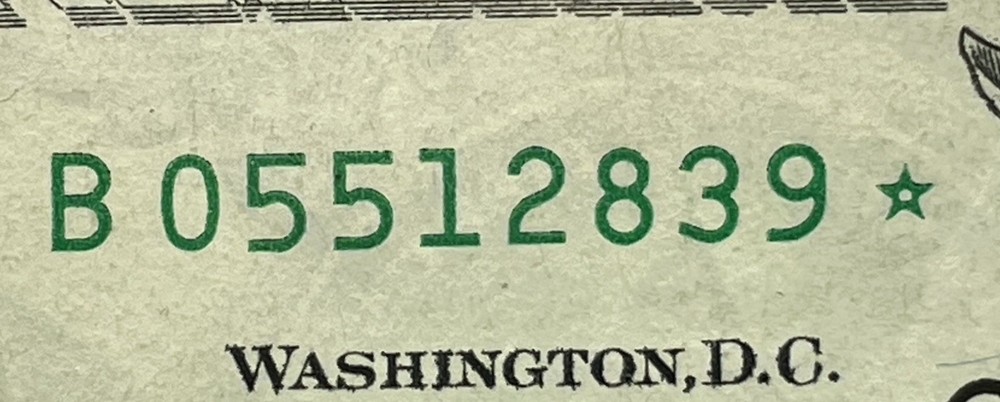 2013 B Duplicate Print ⭐️ STAR NOTE ERROR $1 Serial Number B05512839* D/C Print