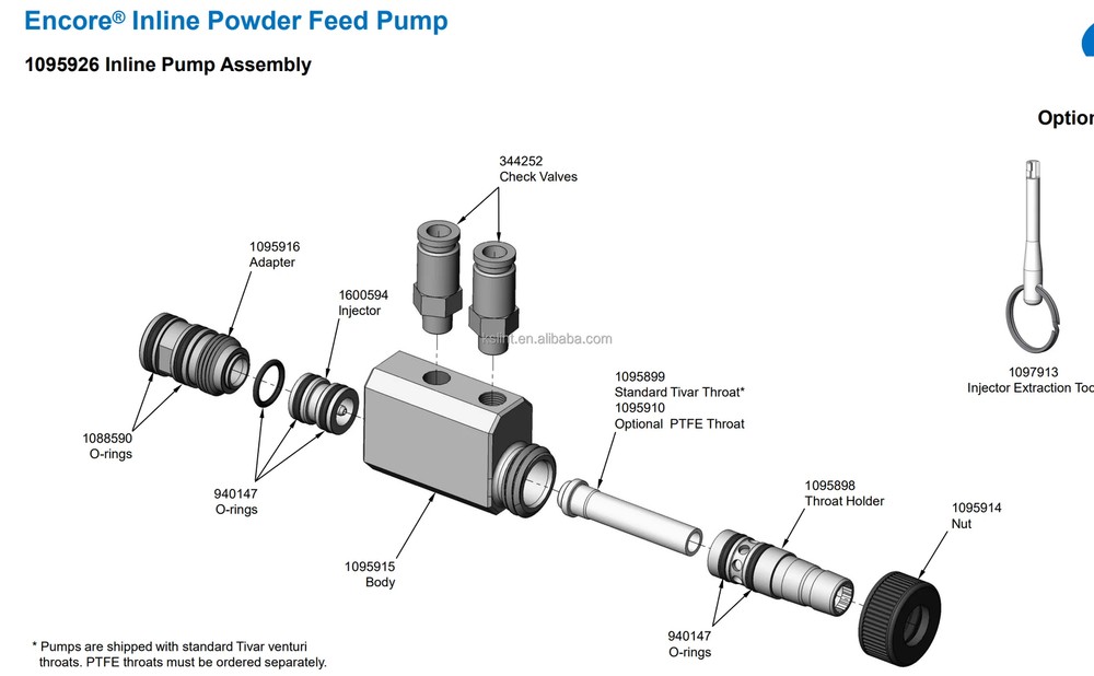 Encore Powder Feed Pump 1095926 Injector Assembly