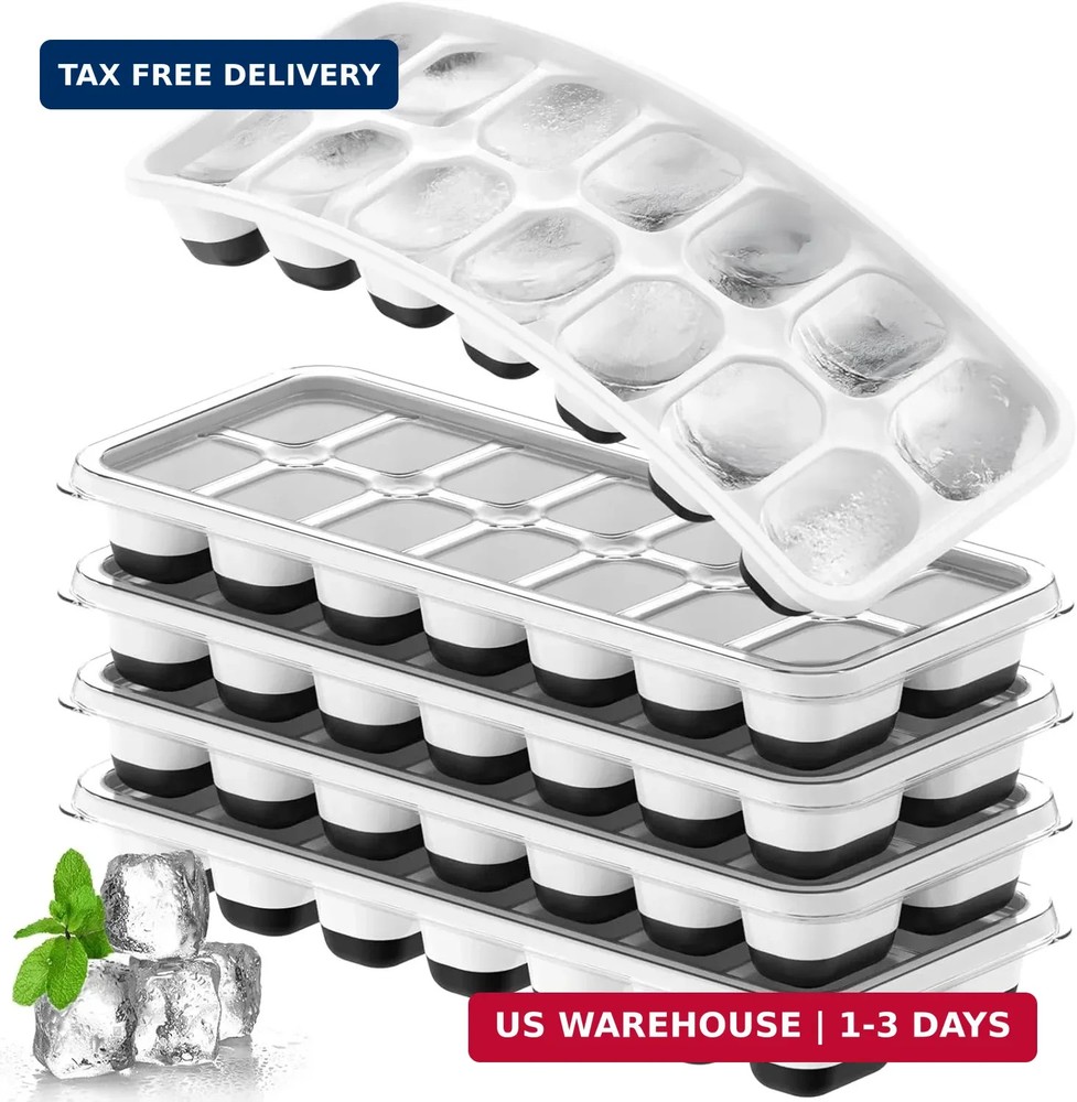 Ice Cube Tray 5 Pack, Stackable Silicone Ice Cube Trays with Lid- Easy Release R