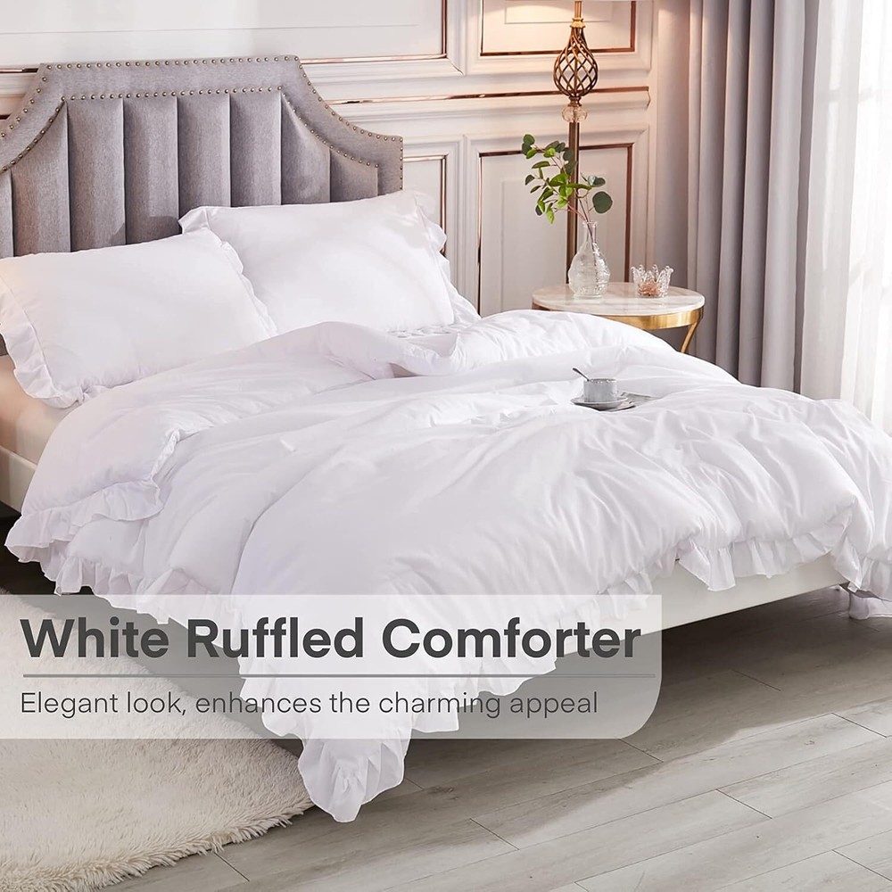 White Comforter Set, 3-Piece Solid Color Comforter Set, Down Alternative Set