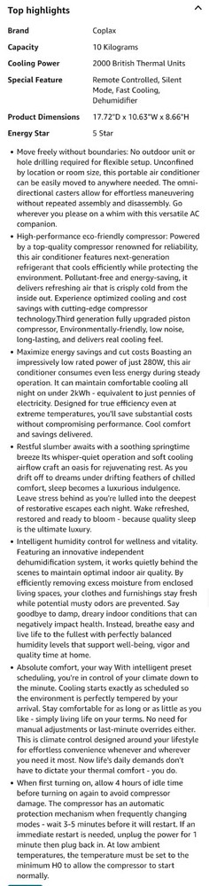 Portable mini air conditioner without external unit, compact sizeDehumidifier,