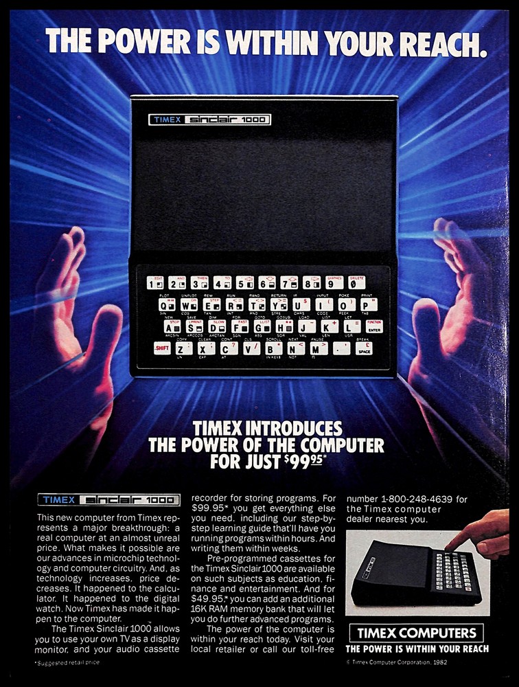 1983 Timex Computers Sinclair 1000 Vintage PRINT AD Electronics Tech Power 80s