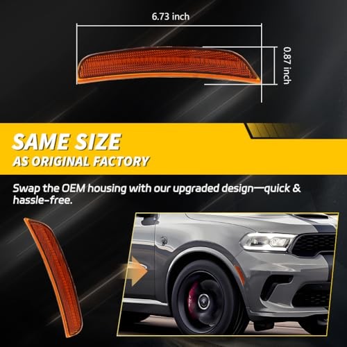 Front Side Marker Light Compatible with Dodge Durango Amber Lens + Amber Light