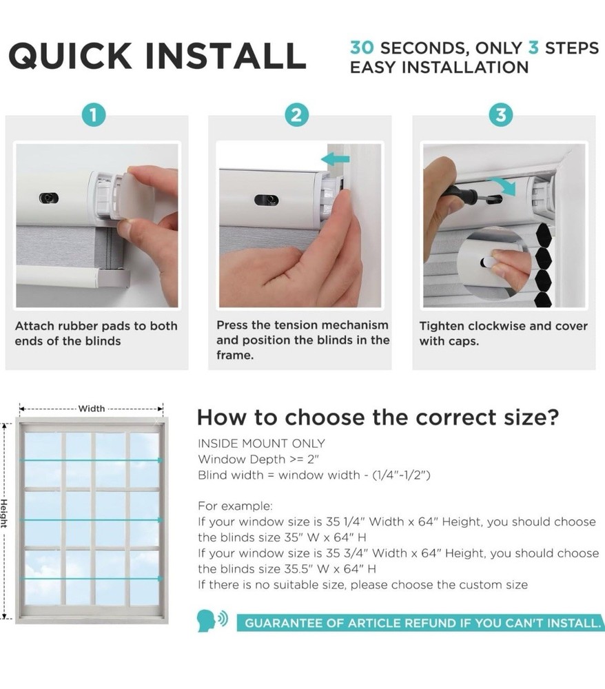 Joydeco Gray Cellular Shade 35 X 64” New