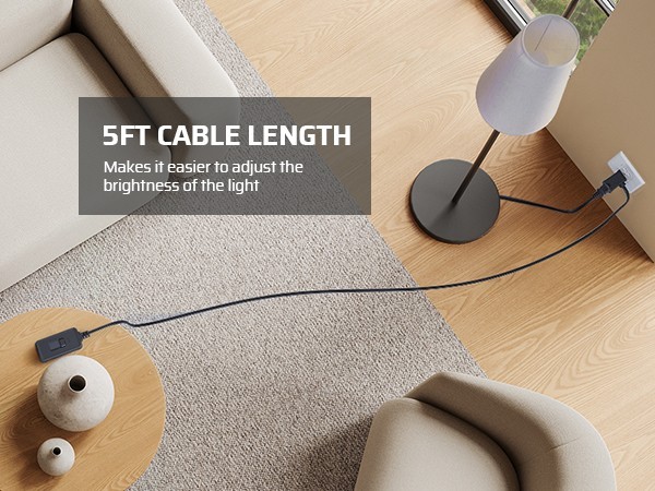 Lamp Dimmer Switch Plug In Slide Control for Dimmable LED Lights 5FT Cord