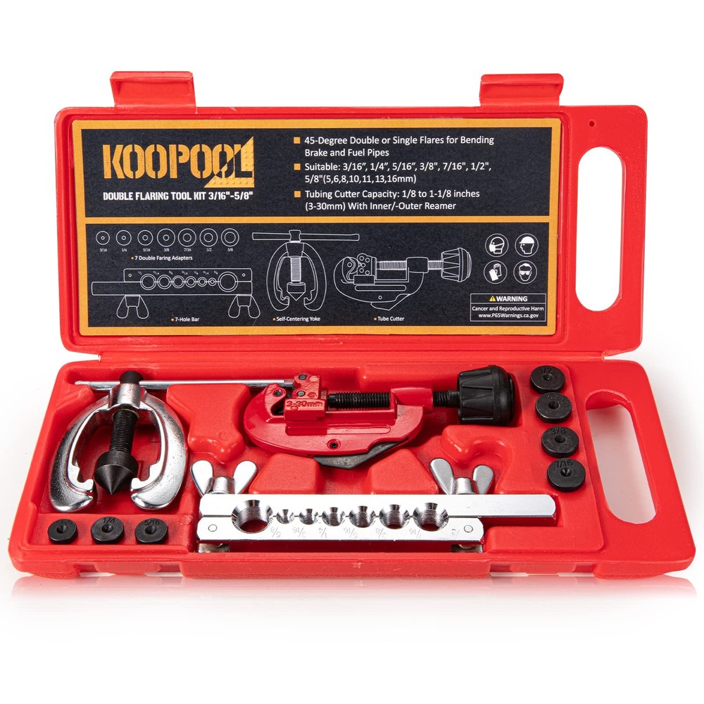 KOOPOOL Double & Single Flaring Tool Kit for Brake Line HVAC System 10PCS