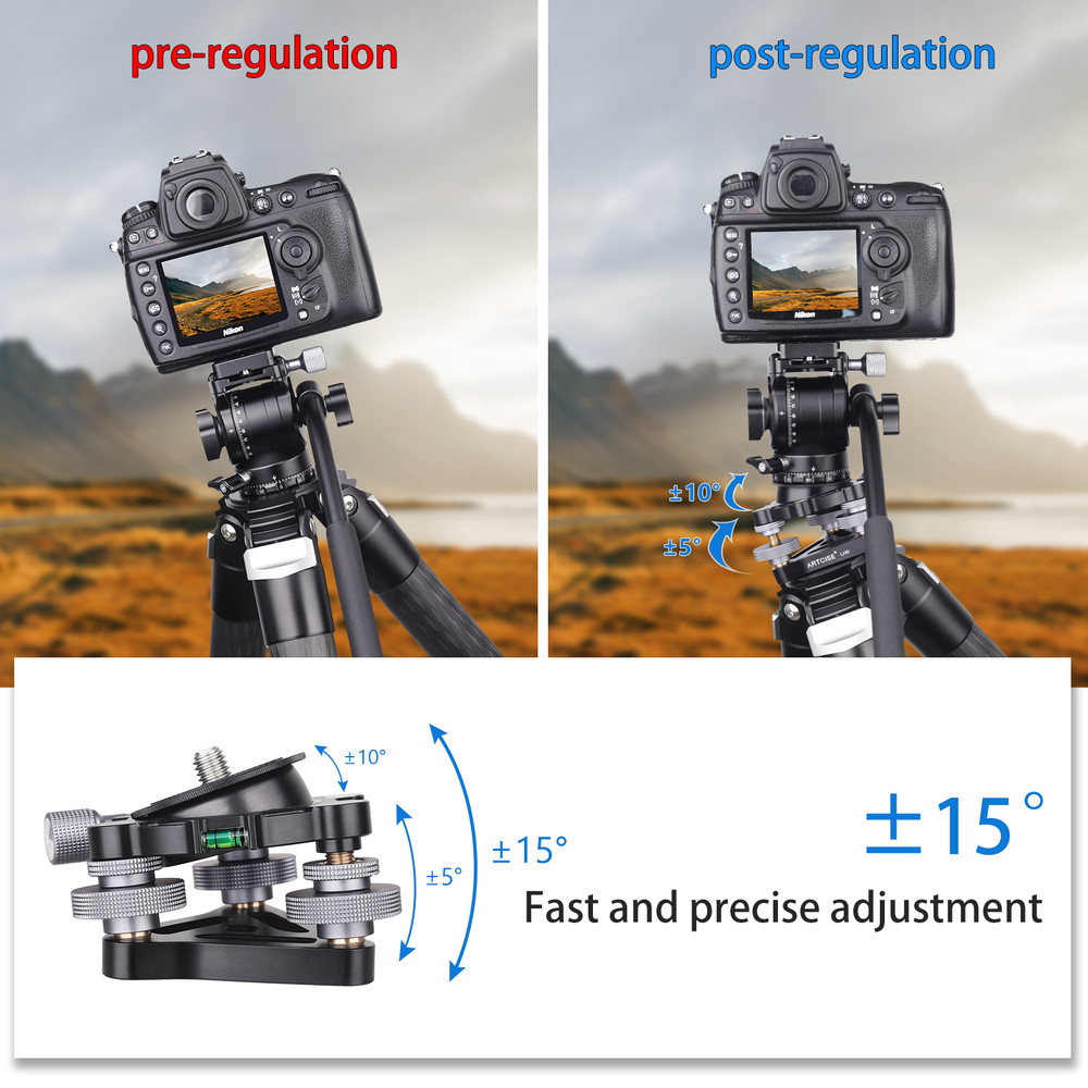 CNC Tripod Leveling Base Camera Leveler ∅70mm Adjusting Tripod Head Load 22Lbs