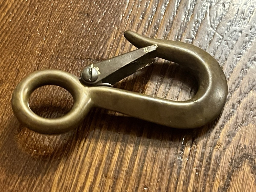 Vintage Solid Brass Hook With safety Latch 4”x 2-1/2”