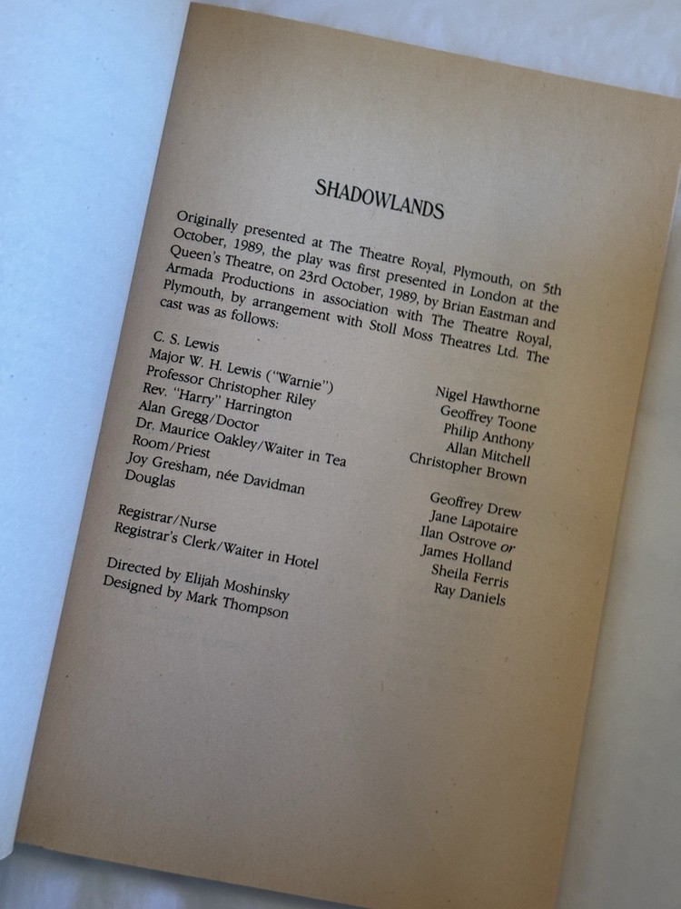 SHADOWLANDS William Nicholson - C S Lewis Play SCRIPT