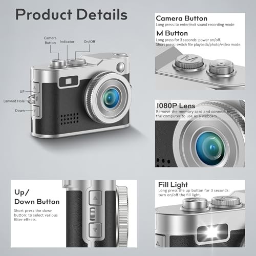 Mini Keychain Camera - 1080P FHD Mini Retro Digital Camera - Tiny Portable