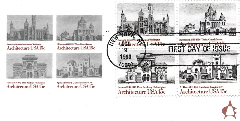 ARCHITECTURE SMITHSONIAN TRINITY CHIRCH SET 1980 ANDREWS CACHET FDC UNADDR