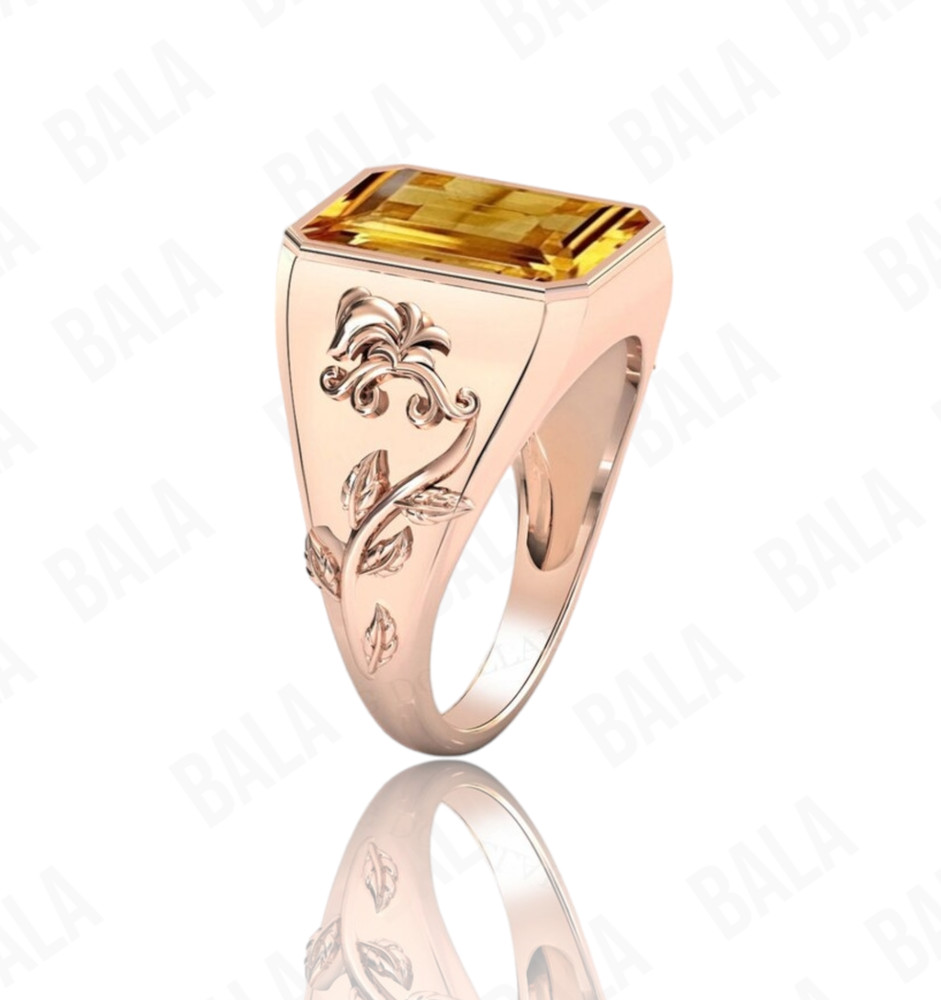 Handmade 925 Sterling Silver Citrine Ring, Rectangular Emerald Cut Yellow Quartz
