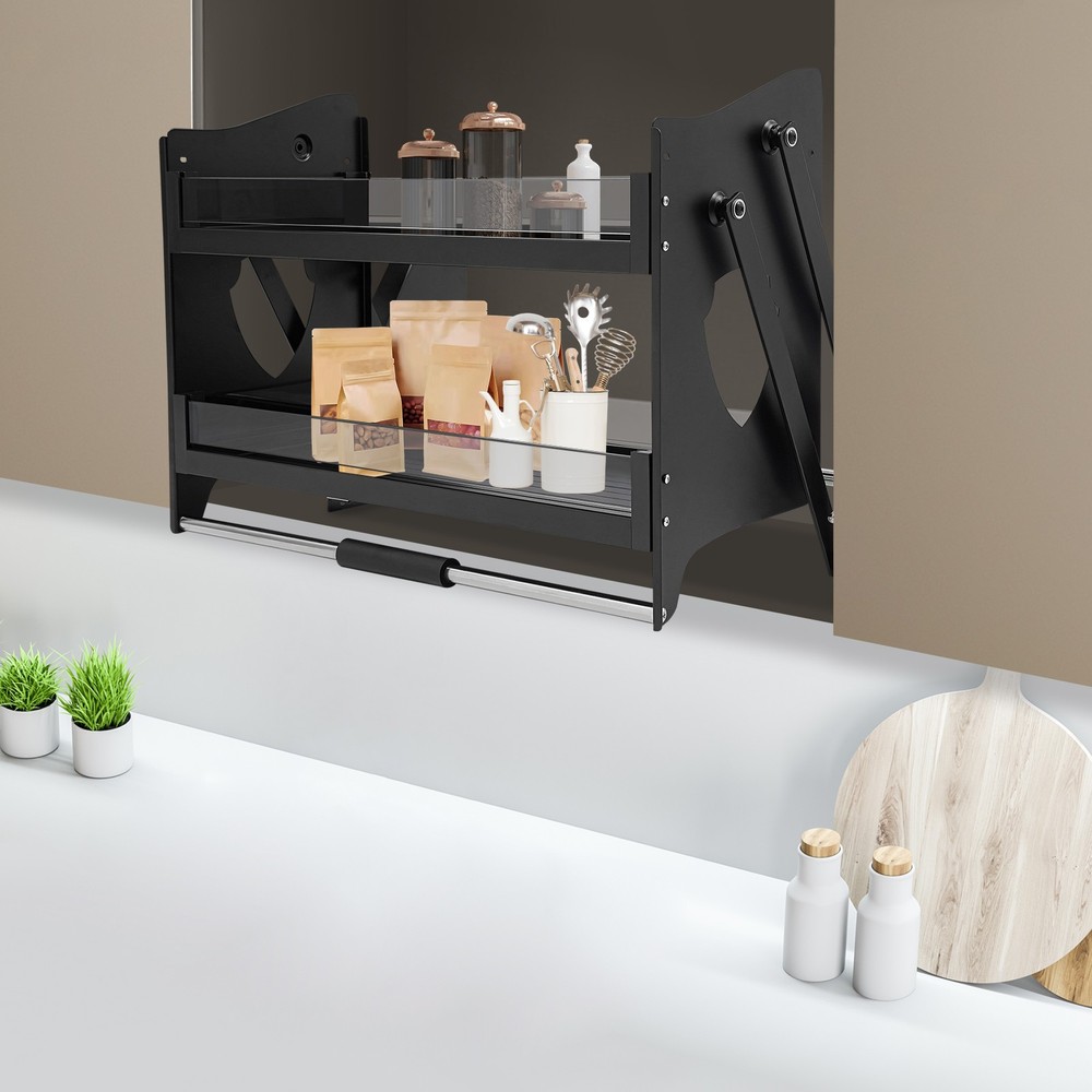 Pull Down Cabinet Organizer, 2 Tier Kitchen Cabinet Pull Down Shelf, Pull Out