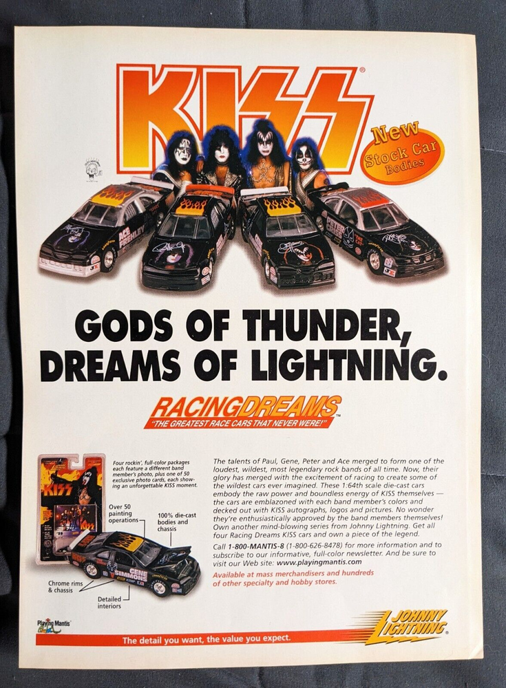 KISS / JOHNNY LIGHTNING TOY CARS GOD OF THUNDER MAGAZINE PRINT ADVERTISEMENT