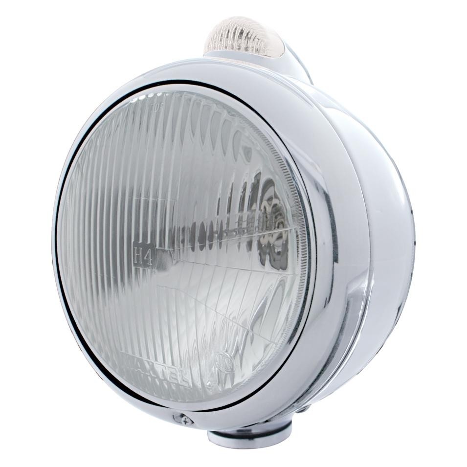 GUIDE Headlight, Dual Function, Stainless, H4 Bulb - Amber LED/Clear Lens Turn