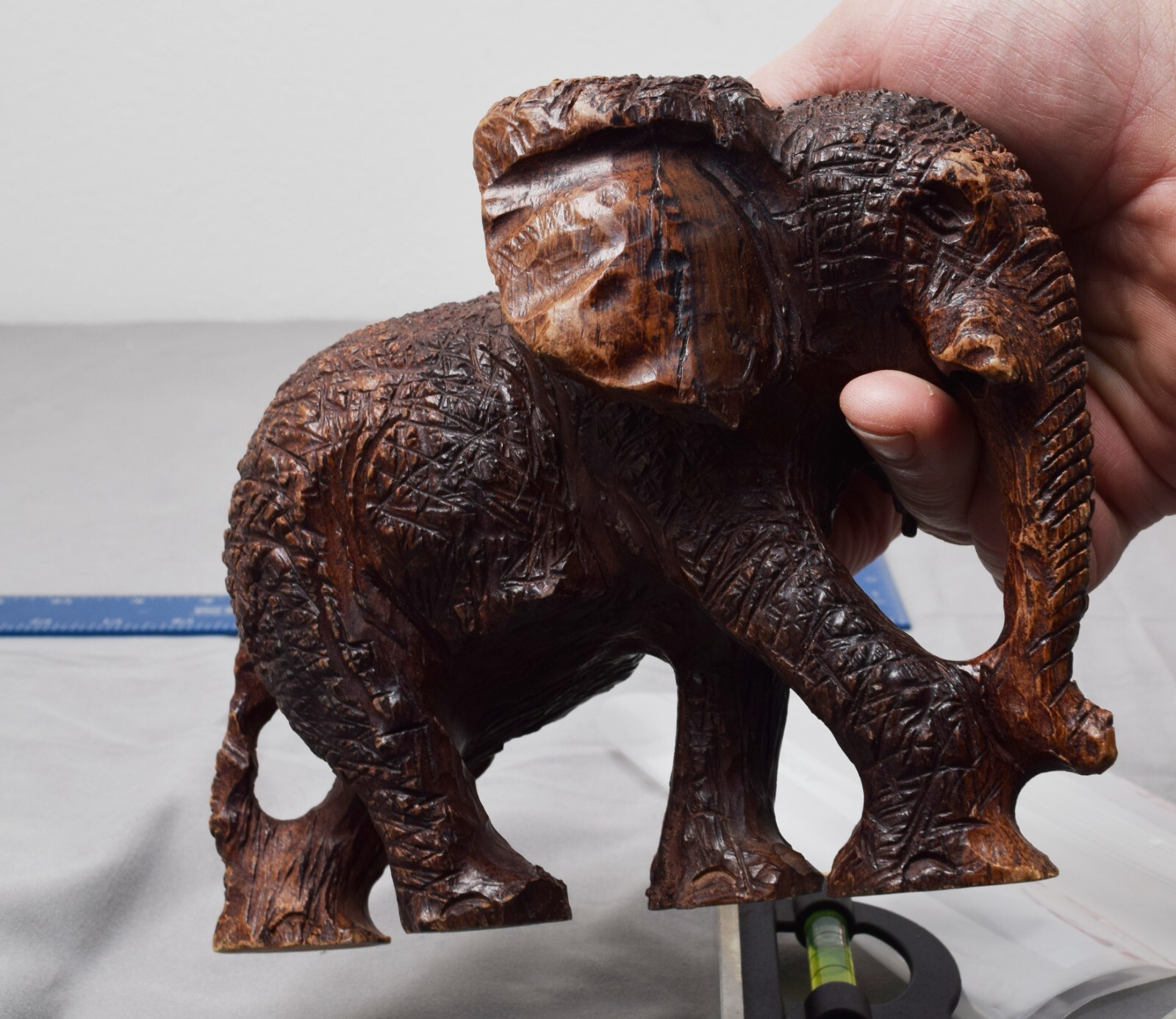 Carved Wooden African Elephant Figurine 5.5" x 7.5"