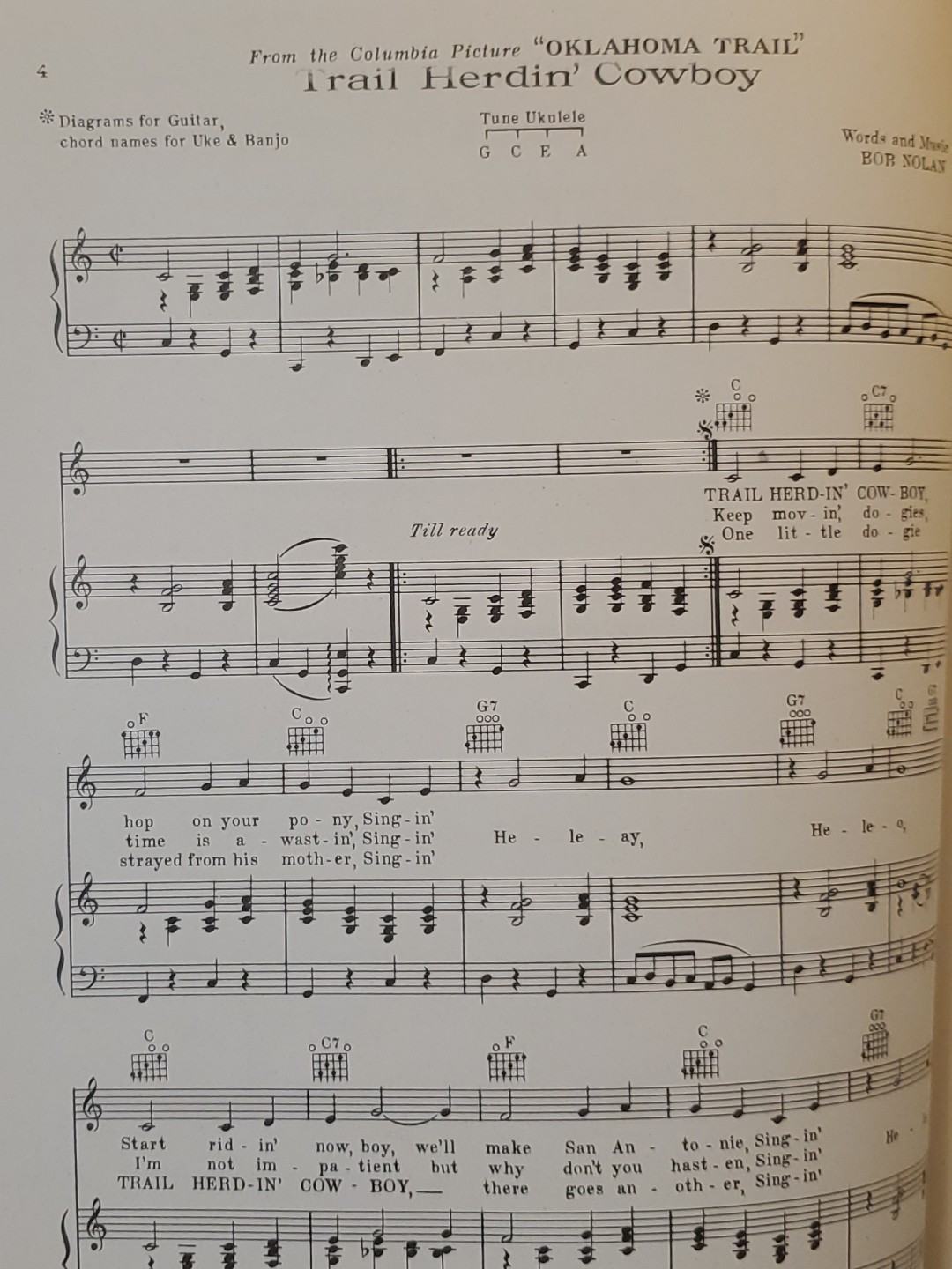 1940 Bob Nolan's Folio of Original Cowboy Classics No. 2 Sheet Music Songbook