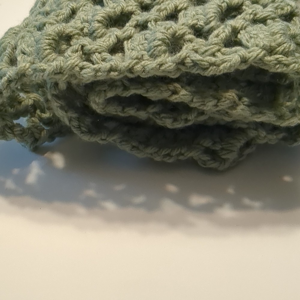 Handmade Green Crocheted Scarf Open Lace Pattern
