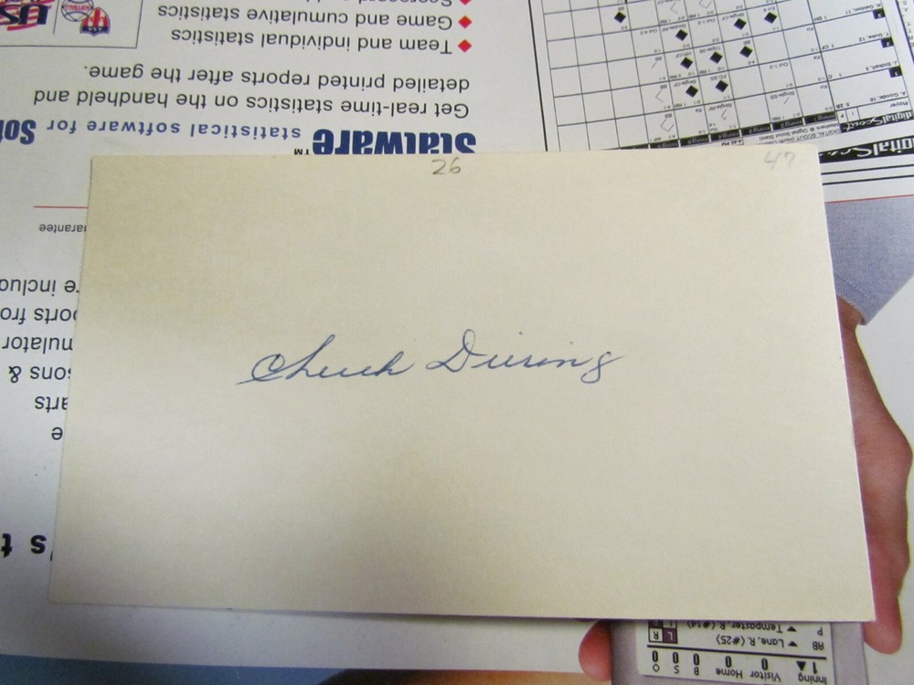 Chuck Diering autographed index card