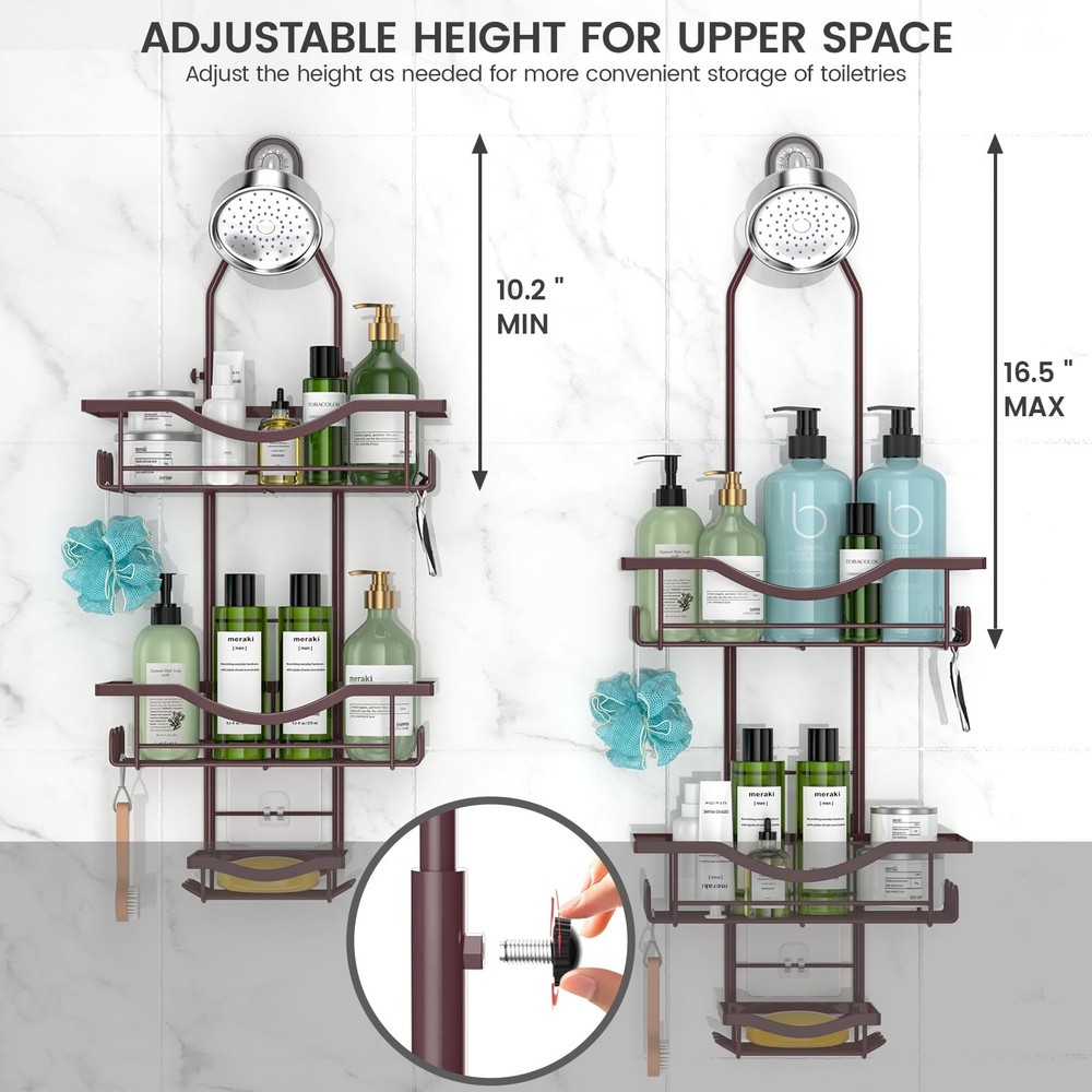 REINHARDT Shower Caddy Hanging Adjustable, Extended Length Rustproof Showers ...